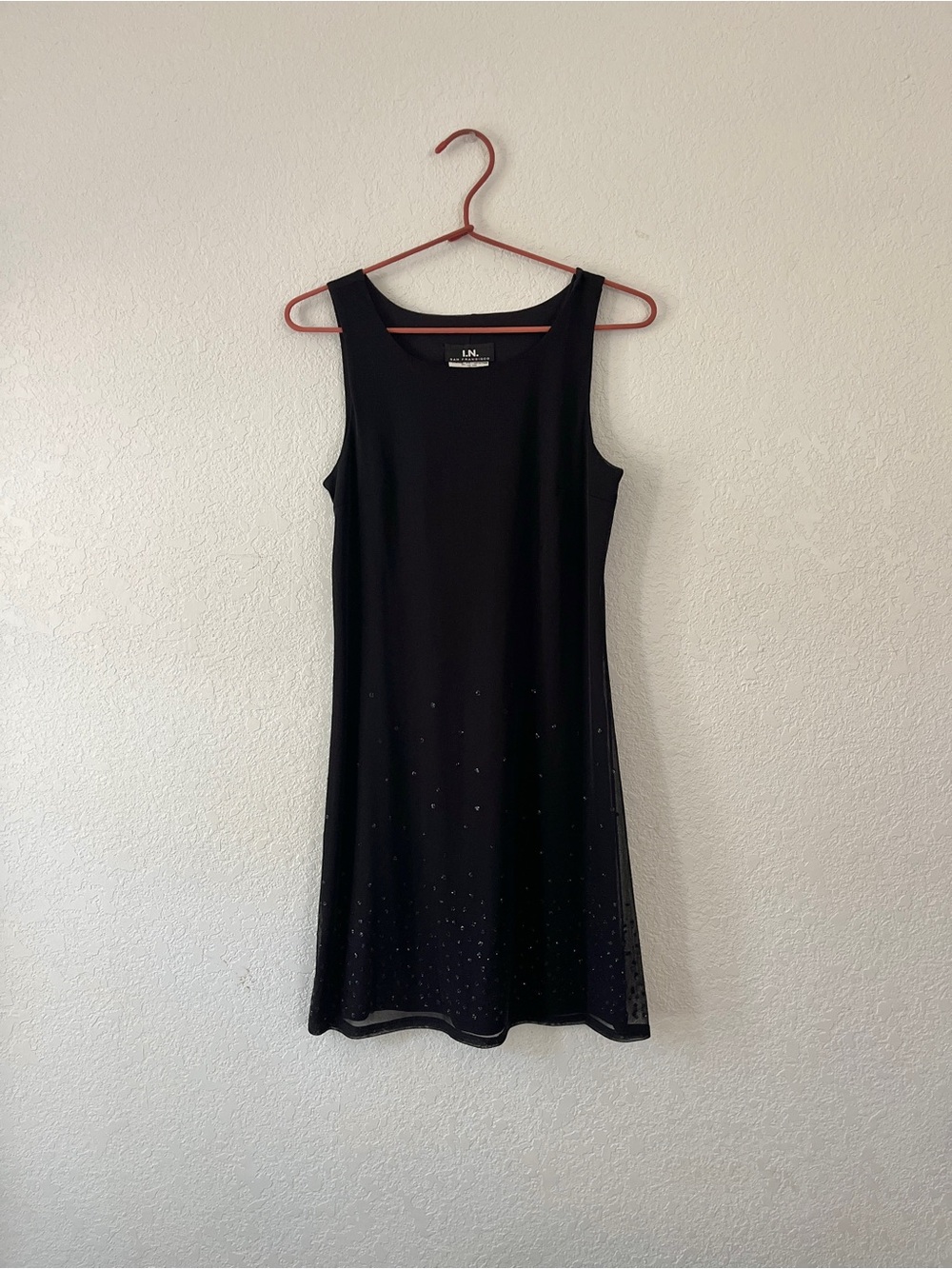 Vintage Black Sleeveless Shift Dress with Sequin Detail